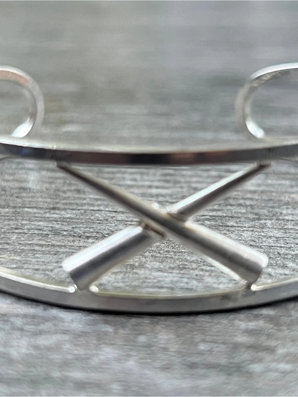 Silver Cuff Bracelet with Crossed Baton Detail - Silver